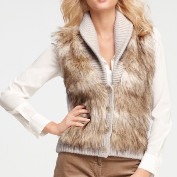 Wool Blend Ann Taylor Faux Fur Chunky Knit Button Vest - Picture 9 of 11
